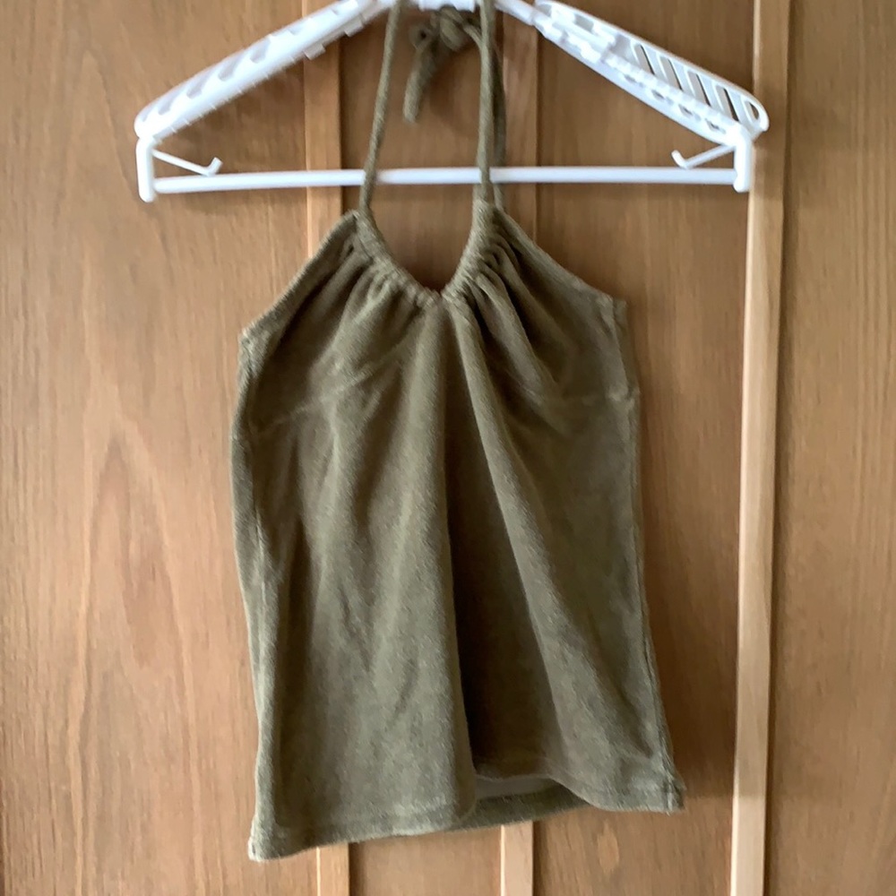 Olive green terry haltertop. Made in japan.